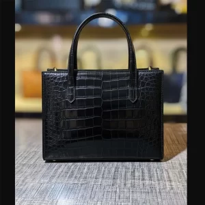 Black crocodile leather-texture Shoulder bag front view – Vibe Totes