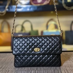 Black Quilted Leather Crossbody Bag Front Picture , vibe totes