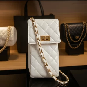 white mobile pouch for girls front view for sale in pakistan by vibe totes