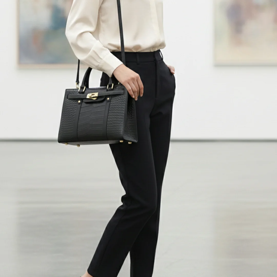 Women Carrying the Black crocodile-Leather Shoulder bag with top handles from VibeTotes