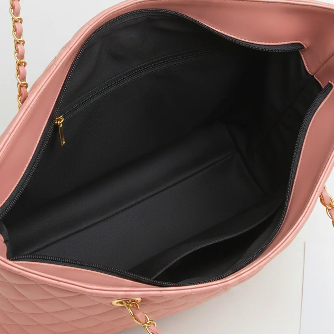 Pink Quilted Leather Tote Bag Inner View