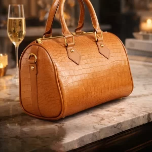 Brown crocodile leather duffle bag for women – stylish ladies handbag in Pakistan by Vibetotes