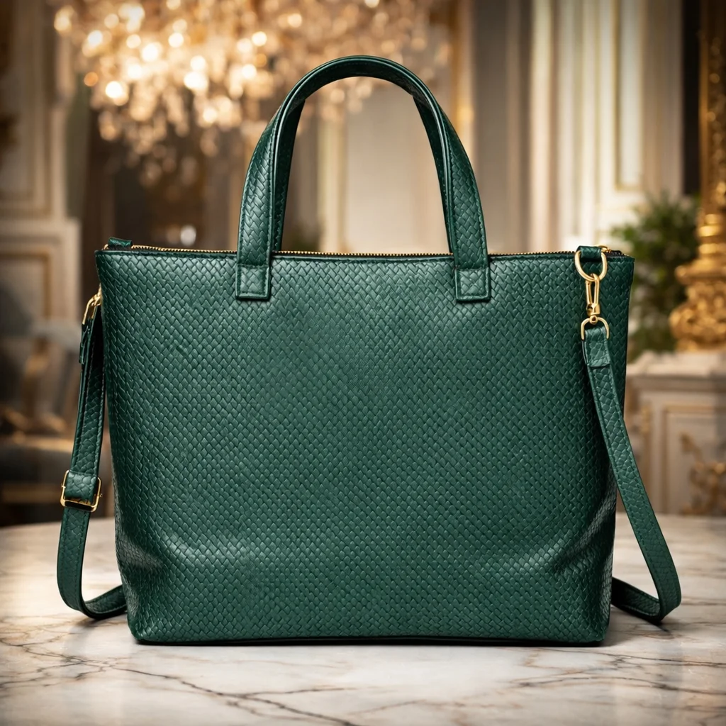 Stylish green ladies tote bag made of PU leather with spacious interior main picture