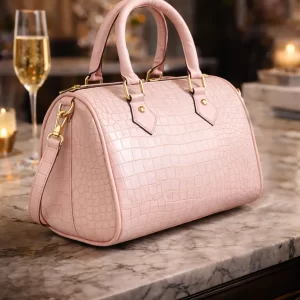 Pink crocodile leather duffle bag for women – stylish ladies handbag in Pakistan by Vibetotes