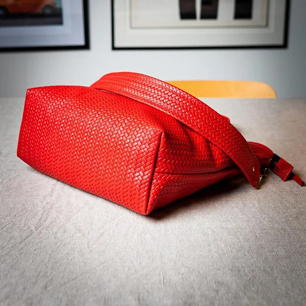 side view of red tote bag in pakistan vibetotes