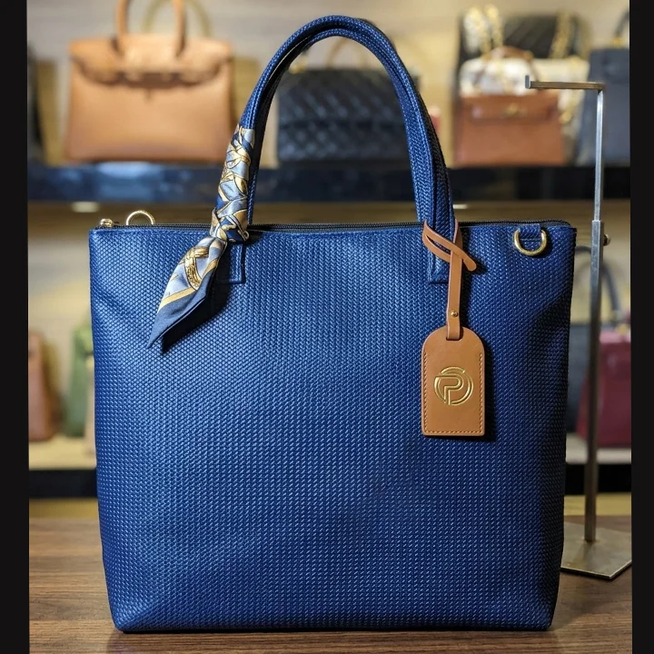Blue Weaving Pattern Tote bag Front View