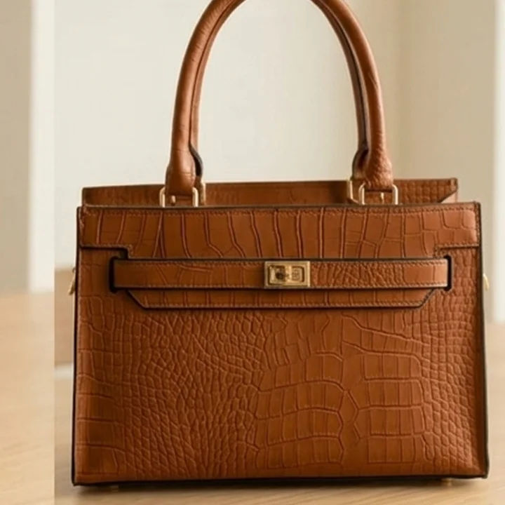 front view 2 Picture of brown crocodile-Leather latitude Shoulder bag with top handles from VibeTotes