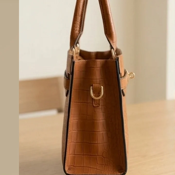 side view 2 Picture of brown crocodile-Leather latitude Shoulder bag with top handles from VibeTotes