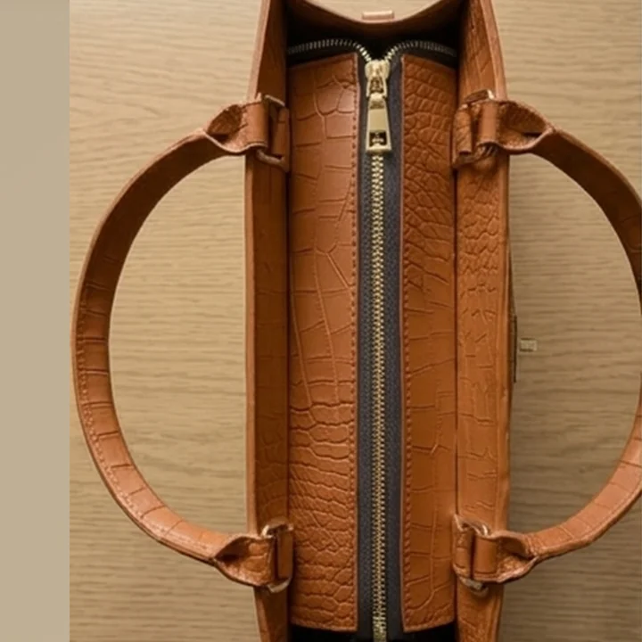 Top view Picture of brown crocodile-Leather latitude Shoulder bag with top handles from VibeTotes
