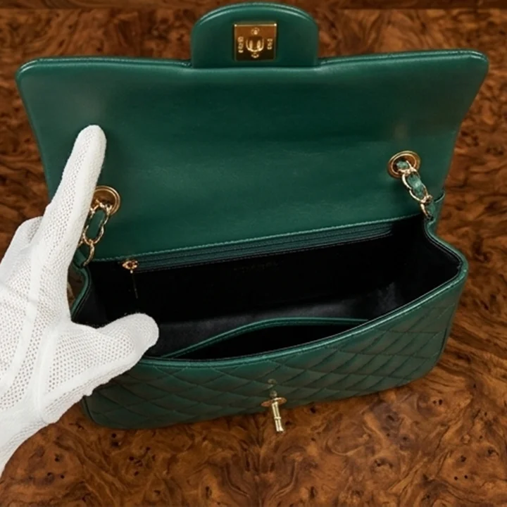 Green crossbody bag inner view