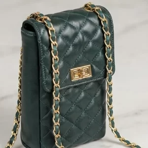 Front view of green mobile wallet for girls. buy online at vibe totes