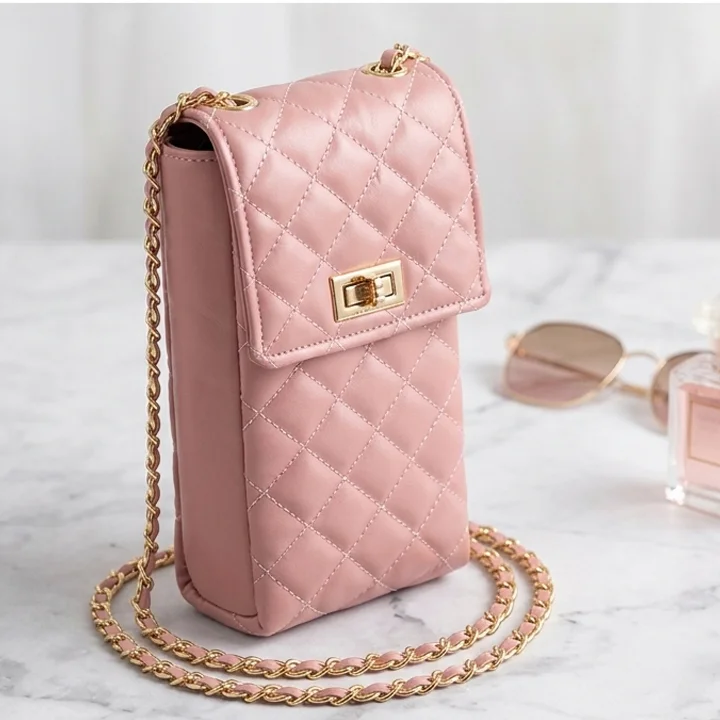 Side view of Pink mobile wallet for girls. buy online at vibe totes