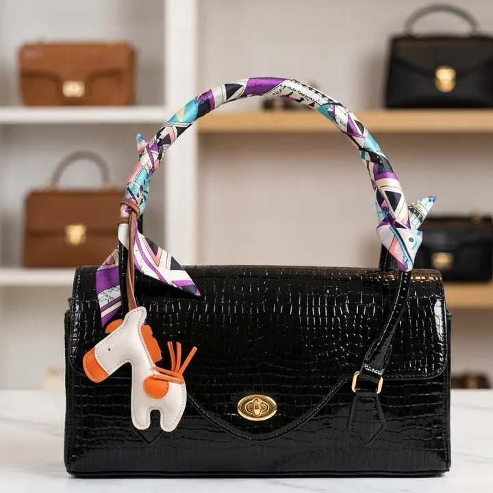 Front view black crocodile leather Shoulder Bag | New and unique design