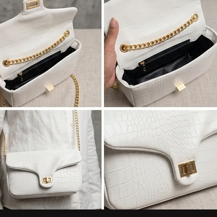 white crocodile leather crossbody bag inner view. | buy online at vibetotes