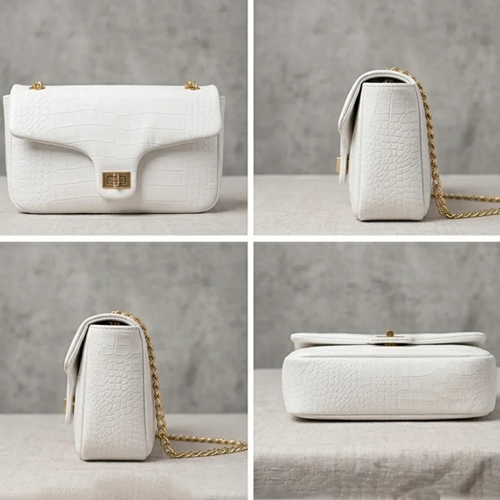 white crocodile leather crossbody bag front view. | buy online at vibetotes
