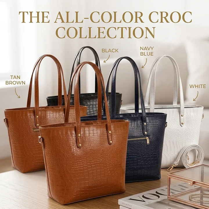 Vibe Totes crocodile textured leather tote bags for women - All colors Cover Photo| elegant shoulder bag in Pakistan