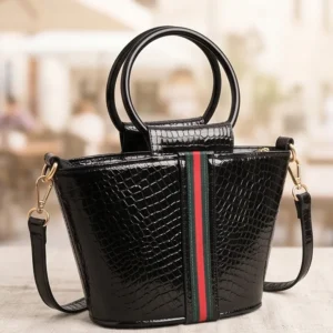 glossy black crocodile texture crossbody bag