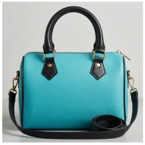 Aqua Blue top grain leather duffle bag (front view)for women – stylish ladies handbag in Pakistan by Vibetotes