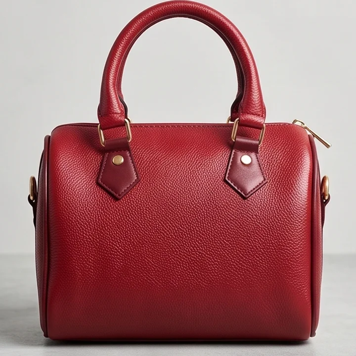 Red top grain leather duffle bag (front view)for women – stylish ladies handbag in Pakistan by Vibetotes