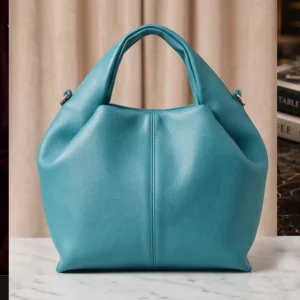 Slouch Hobo Handbag aqua blue front view - premium ladies bag with soft pebbled leather by Vibe Totes