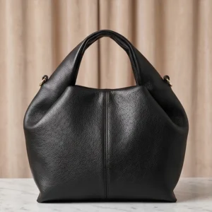 Slouch Hobo Handbag Black front view - premium ladies bag with soft pebbled leather by Vibe Totes