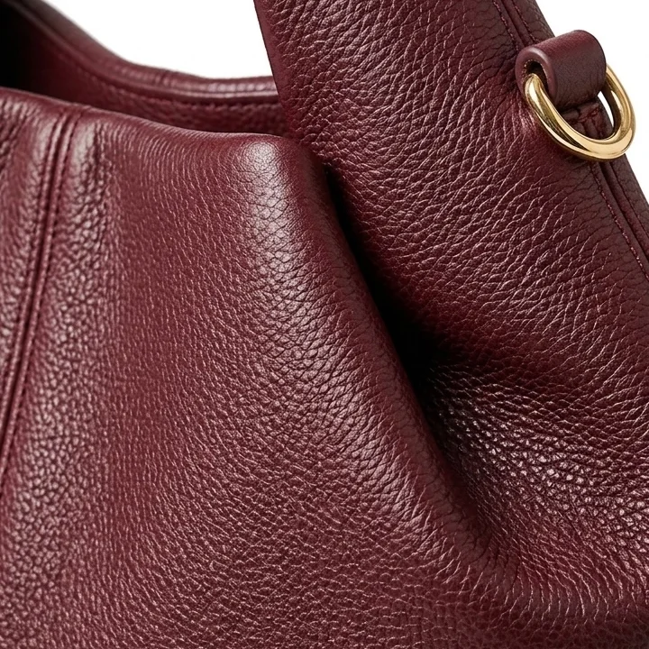 Slouch Hobo Handbag Maroon close up view showing details by Vibe Totes