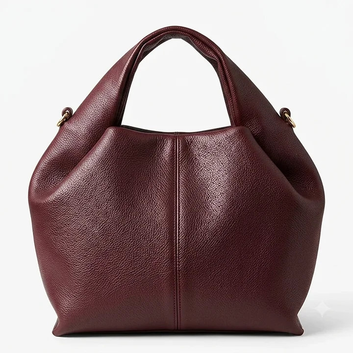 Slouch Hobo Handbag Maroon front view - premium ladies bag with soft pebbled leather by Vibe Totes