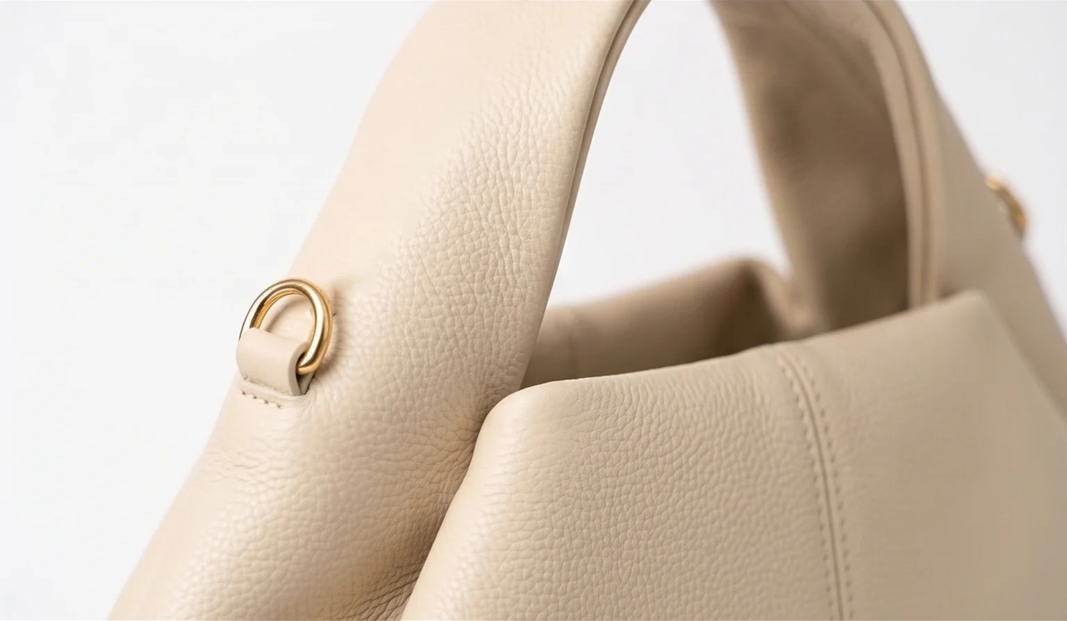 Slouch Hobo Handbag Offwhite close up view showing details by Vibe Totes
