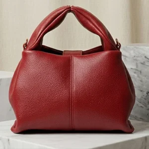 Slouch Hobo Handbag Red front view - premium ladies bag with soft pebbled leather by Vibe Totes