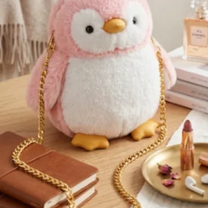 "Pink fur penguin crossbody bag for ladies – Vibe Totes ladies bags"